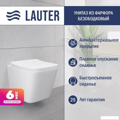 Унитаз подвесной Lauter Square 214903 с кнопкой 219704J (прямоугольная, черный)