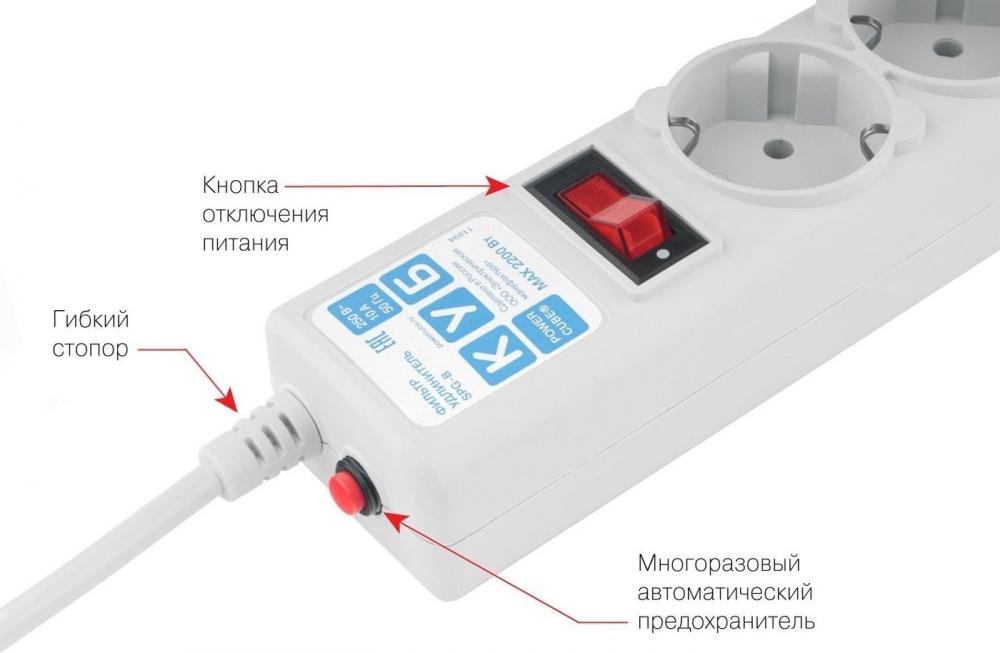 Сетевой фильтр Power Cube 5 розеток, серый, 3 м (SPG-B-10)