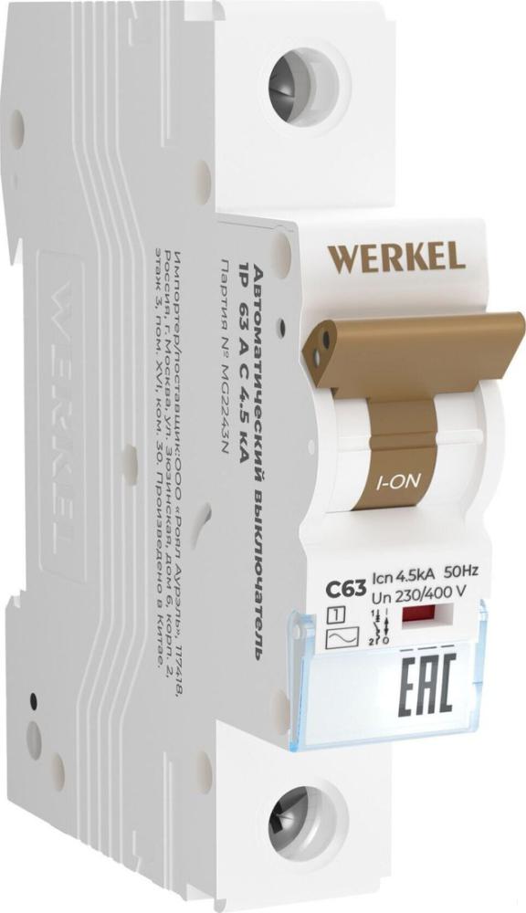 Выключатель автоматический Werkel 1P 63 A C 4.5 кА W901P634