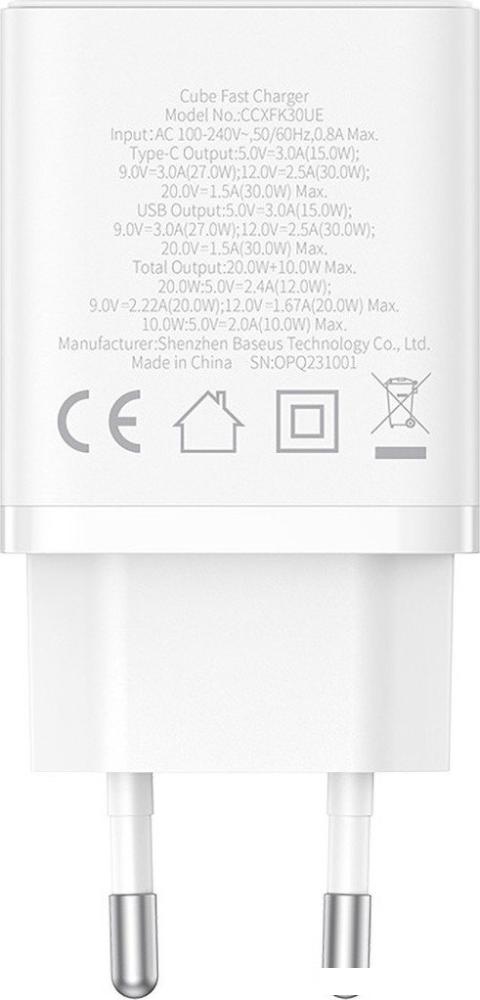 Сетевое зарядное Baseus Cube Fast Charger C+U 30W P10111404213-00