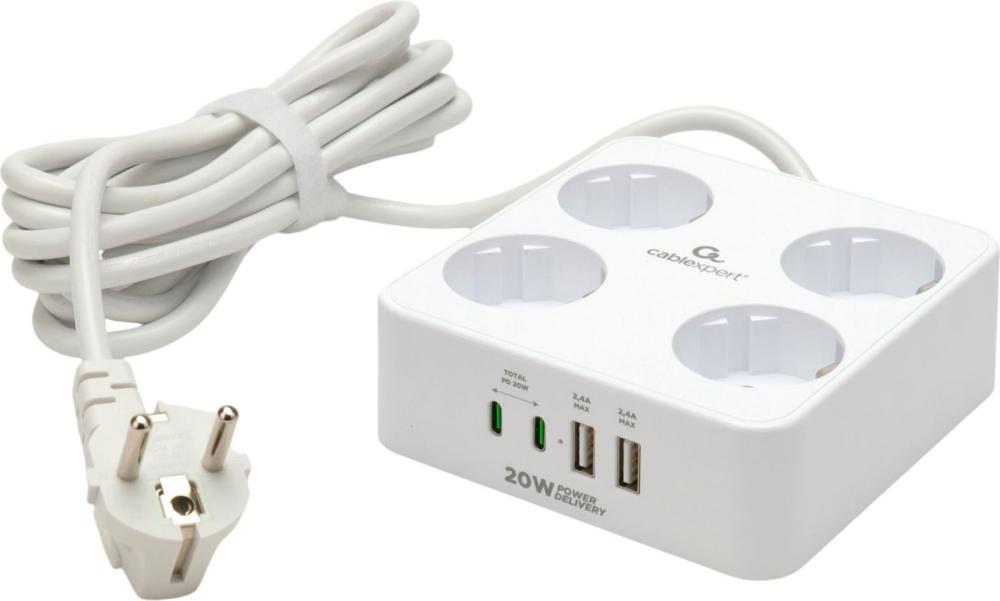 Сетевой фильтр Cablexpert PLT-4-C2U2-W-3