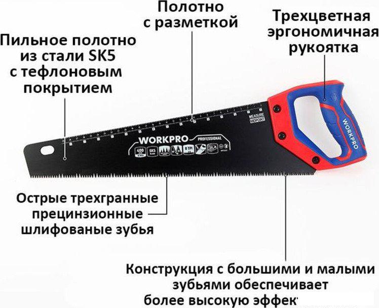 Ножовка Workpro 450мм WP215041