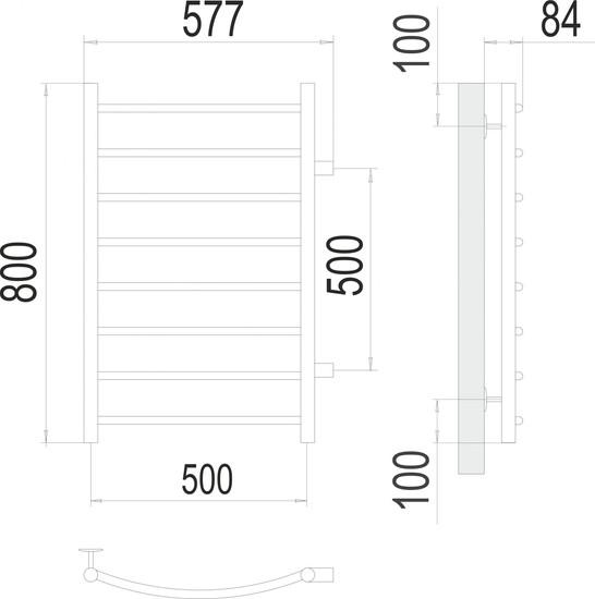 Полотенцесушитель TERMINUS Классик П8 500x800 (с боковым подключением 50, RAL 9003)