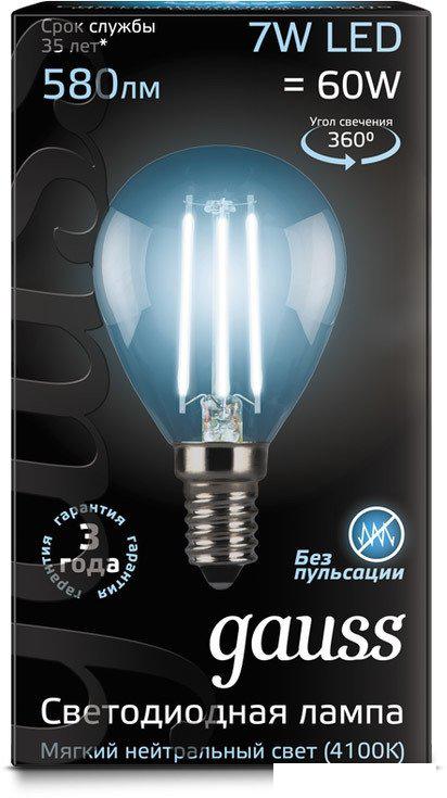 Светодиодная лампочка Gauss LED Filament Globe E14 7 Вт 4100 К 105801207
