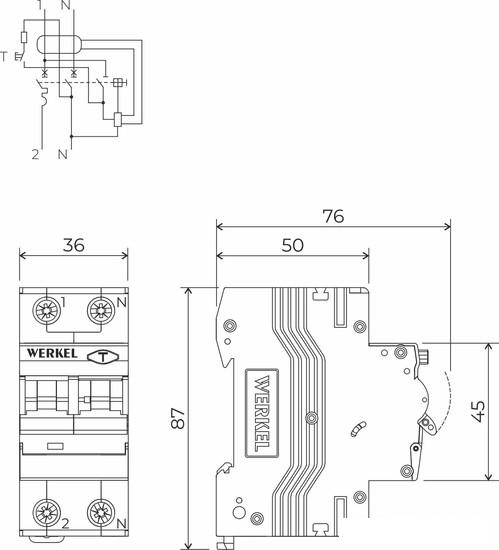 Дифференциальный автомат Werkel 1P+N 16 A 30 mА 6 kА C A W922P166