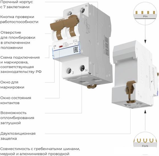 Дифференциальный автомат Werkel 1P+N 16 A 30 mА 6 kА C A W922P166