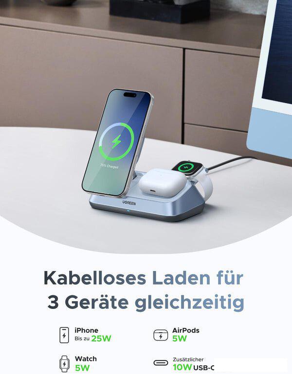 Беспроводное зарядное Ugreen MagFlow 3-in-1 W711 55677 (голубой)
