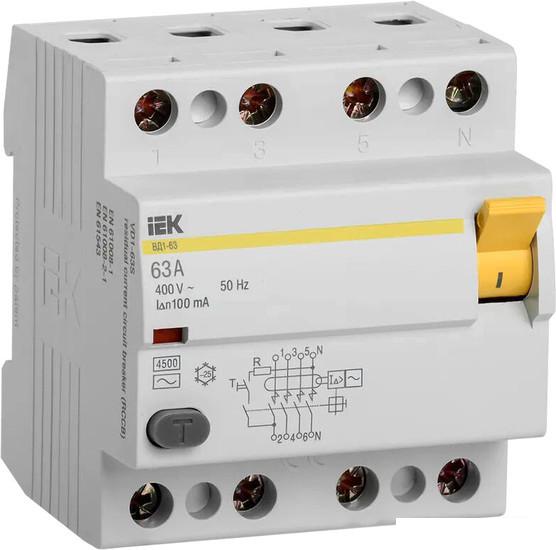 Устройство защитного отключения IEK ВД1-63 4P 63А 100мА тип AC MDV10-4-063-100