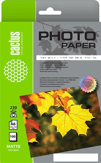 Фотобумага CACTUS Матовая 10x15 230 г/м2 100 листов CS-MA6230100