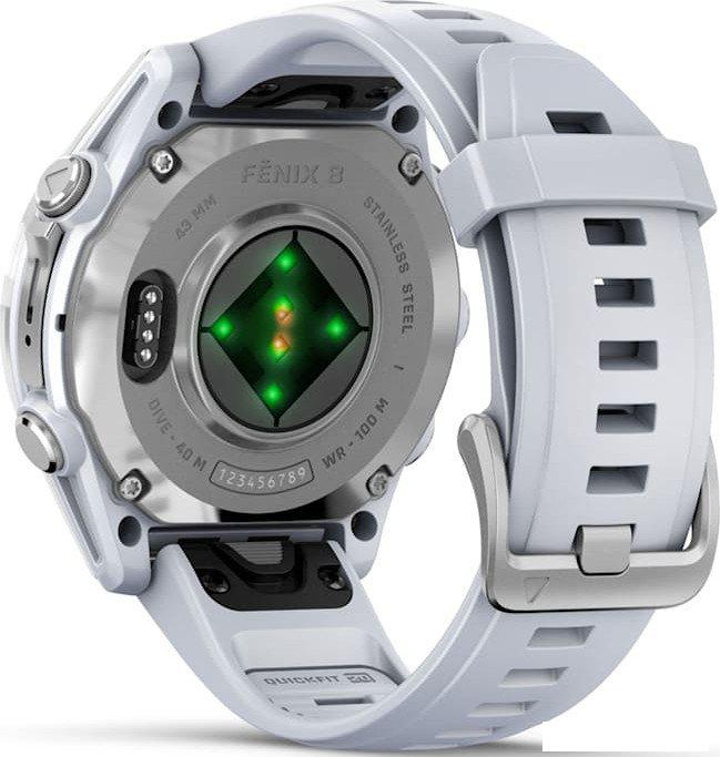 Умные часы Garmin Fenix 8 43мм (серебристый, белый ремешок)