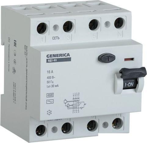Устройство защитного отключения Generica ВД1-63 4Р 40А 30мА MDV15-4-040-030