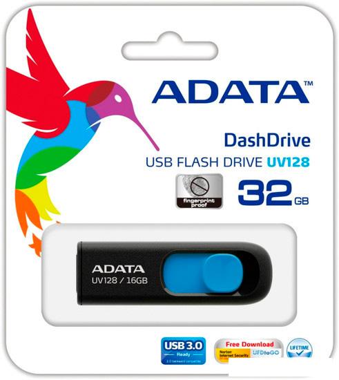 USB Flash ADATA DashDrive UV128 32GB (черный/синий)