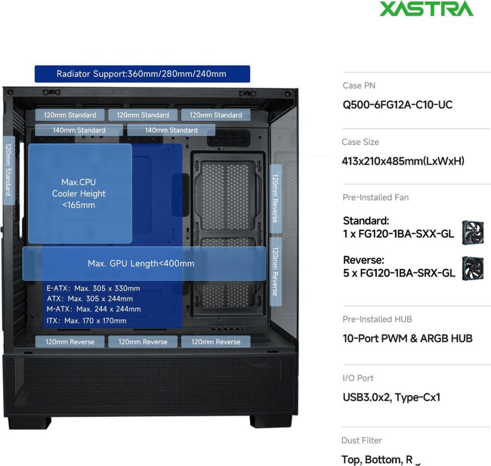 Корпус XASTRA Q500 6ARGB-FG-C10-UC (черный)