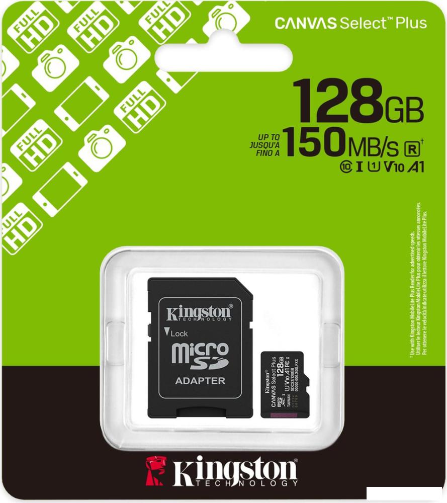 Карта памяти Kingston Canvas Select Plus microSDXC 128GB SDCS3/128GB (с адаптером)