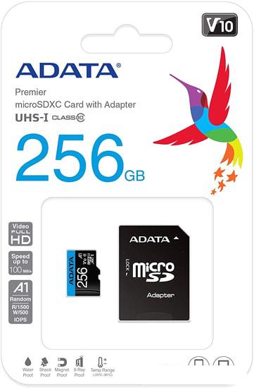 Карта памяти ADATA Premier AUSDX256GUICL10A1-RA1 microSDXC 256GB (с адаптером)