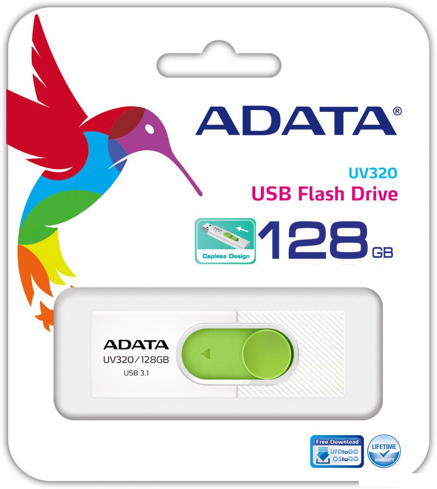 USB Flash ADATA UV320 128GB (белый/зеленый)