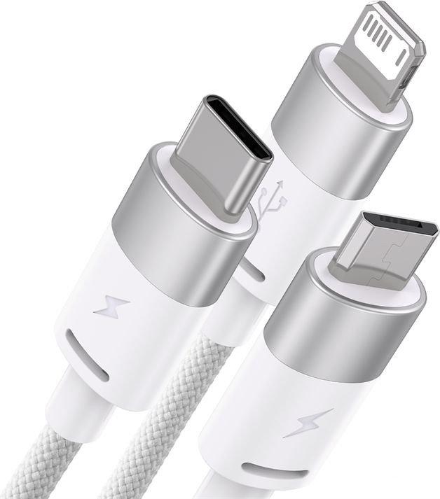 Кабель Baseus One-For-Three Fast Charging Data Cable 3.5A USB Type-A - USB Type-C/microUSB/Lightning (1.2 м, белый)