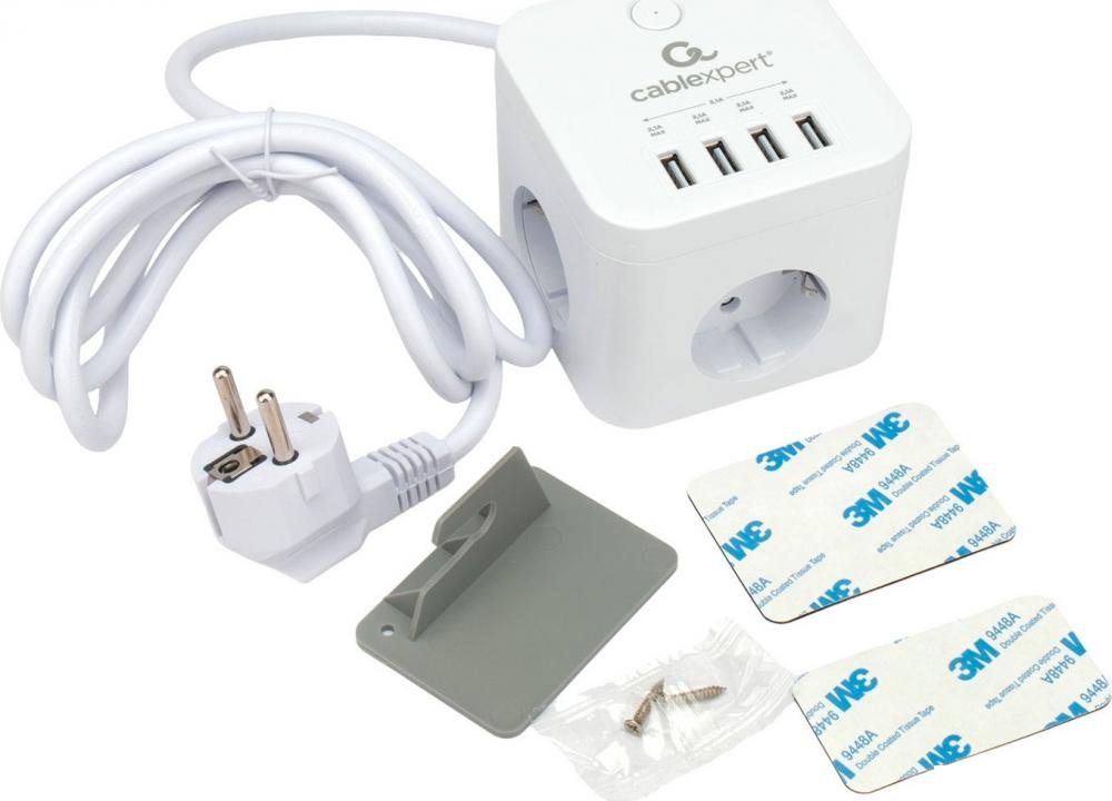 Сетевой фильтр Cablexpert CUBE-3-U4-W-1.5