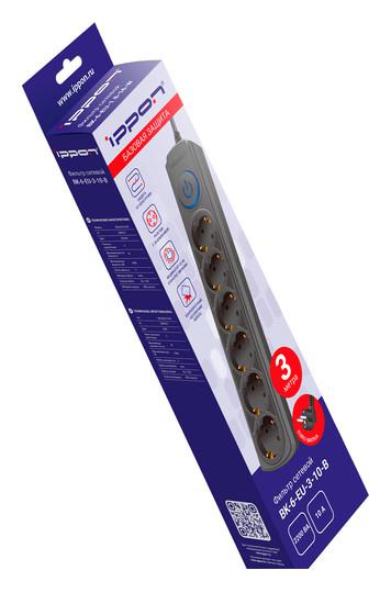 Сетевой фильтр IPPON BK-6-EU-3-10-B (3м, 6 розеток, черный)