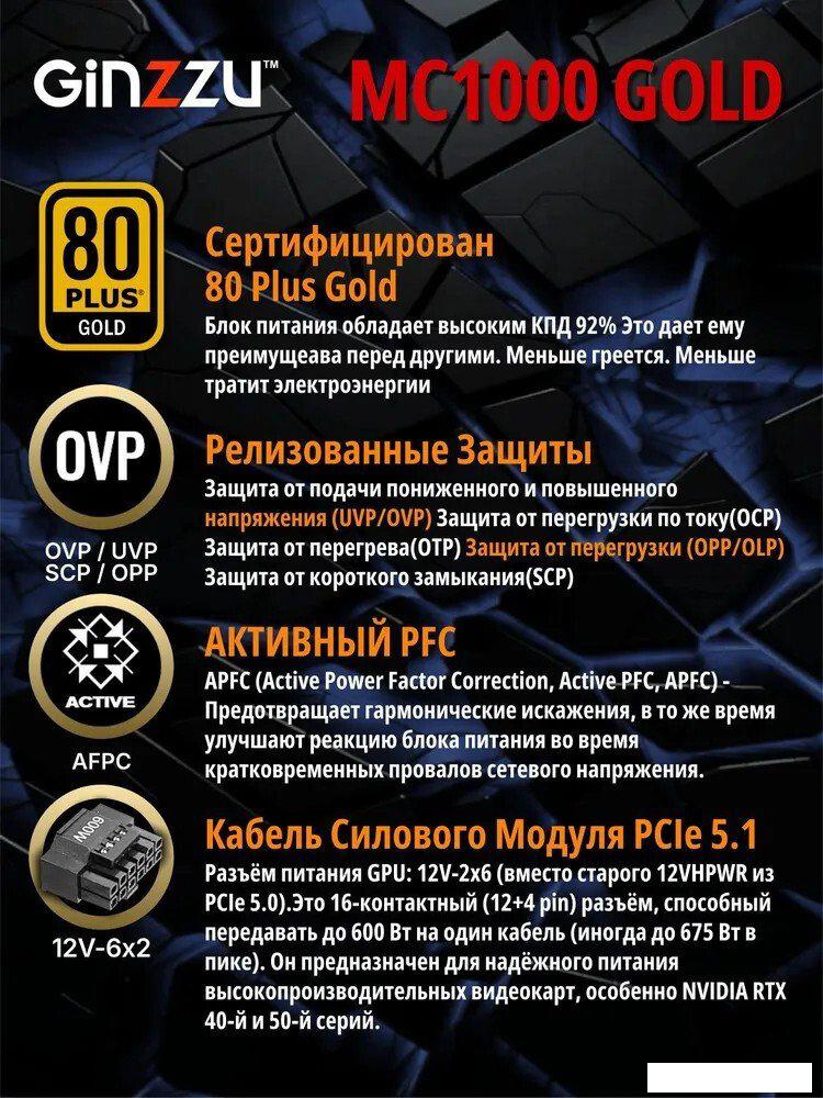 Блок питания Ginzzu MC1000 GOLD (белый)