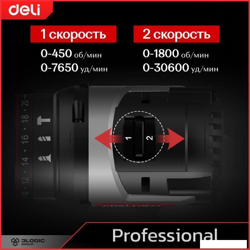 Ударная дрель-шуруповерт Deli DE-CZ20-2D2 (с 2-мя АКБ, сумка)