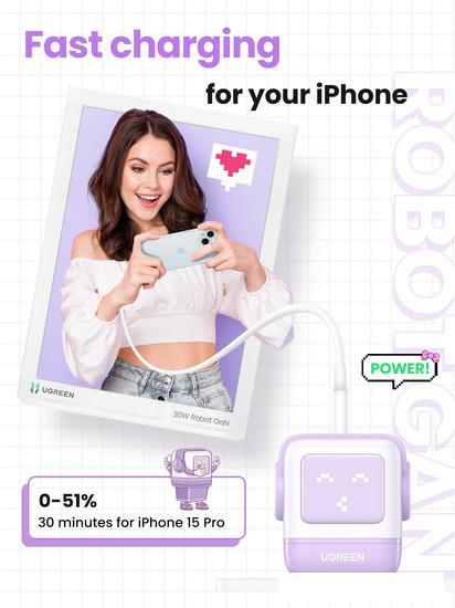 Сетевое зарядное Ugreen Nexode RG 65W CD361 (белый/сиреневый)