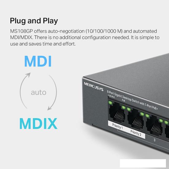 Неуправляемый коммутатор Mercusys MS108GP