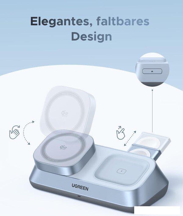Беспроводное зарядное Ugreen MagFlow 3-in-1 W711 55677 (голубой)