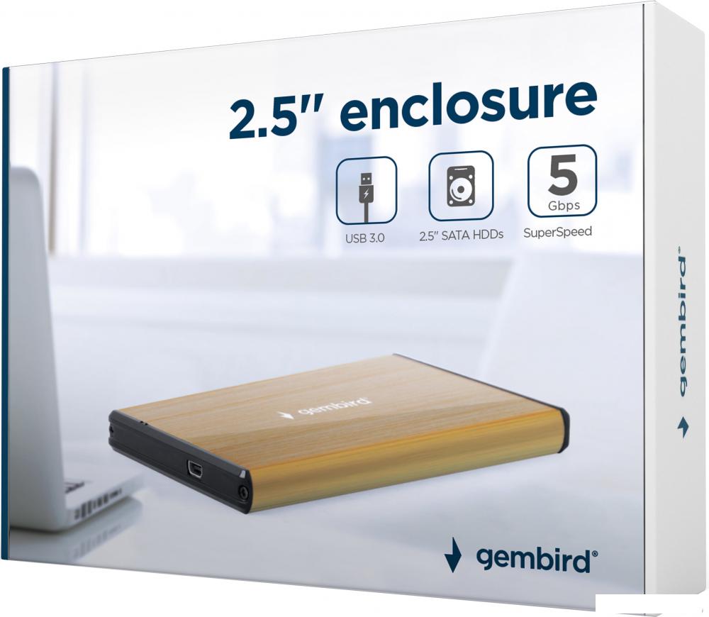 Бокс для накопителей 2.5" Gembird EE2-U3S-3-GL (золотистый)