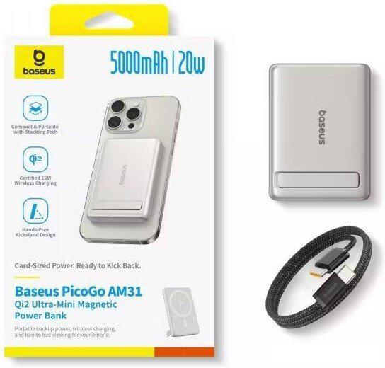 Внешний аккумулятор Baseus PicoGo AM31 Mini Magnetic Power Bank with Stand 20W 5000mAh (титановый)