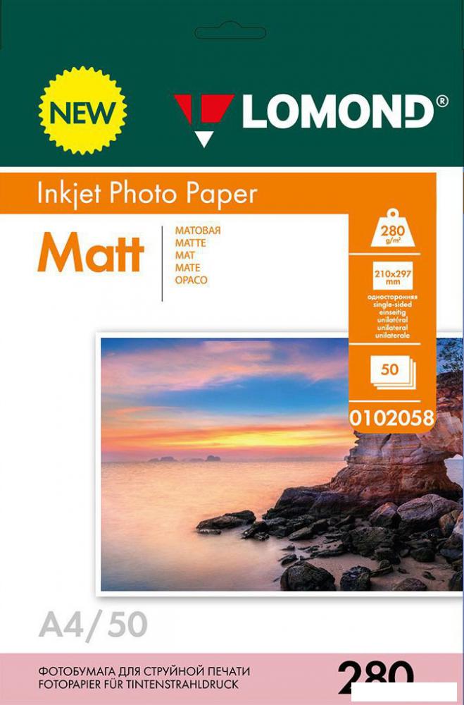 Фотобумага Lomond односторонняя матовая А4 280 г/м2 50 л 0102058