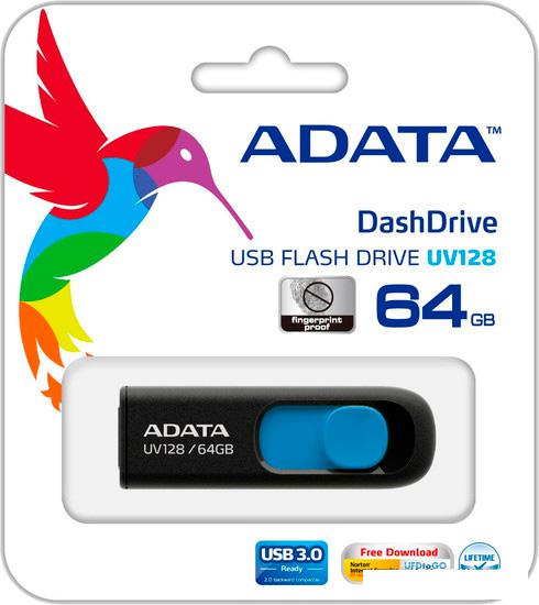 USB Flash ADATA DashDrive UV128 64GB (черный/синий)