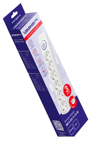 Сетевой фильтр IPPON BK-6-EU-3-10-W (3м, 6 розеток, белый)