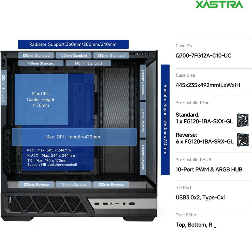 Корпус XASTRA Q700 7ARGB-FG-C10-UC (черный)