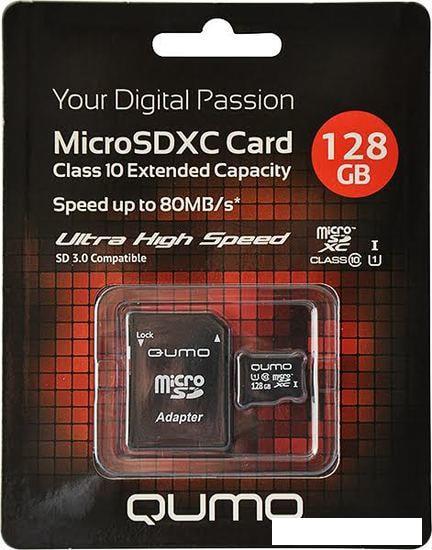 Карта памяти QUMO QM128GMICSDXC10U1 microSDXC 128GB + адаптер