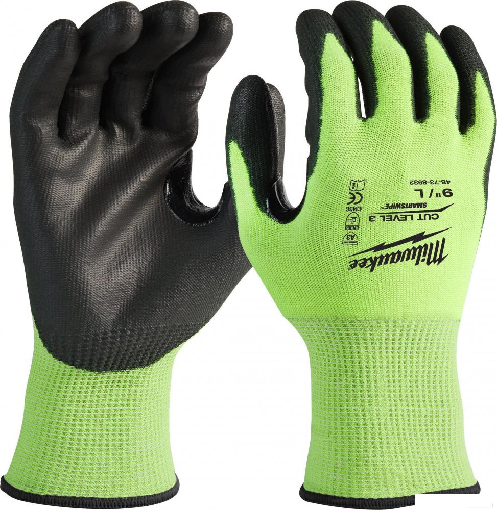 Перчатки хозяйственные Milwaukee Hi-Vis Cut level 3/C 9/L 4932478132