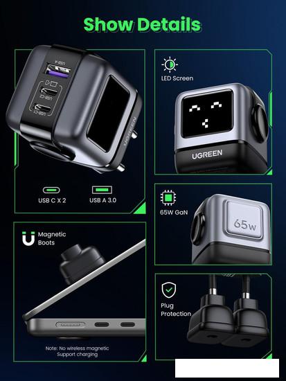 Сетевое зарядное Ugreen Nexode RG 65W CD361 (черный/серый)