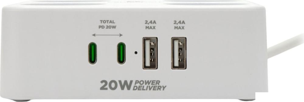 Сетевой фильтр Cablexpert PLT-4-C2U2-W-3