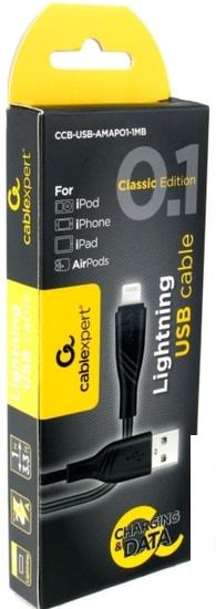 Кабель Cablexpert USB Type-A - Lightning CCB-USB-AMAPO1-1MB (1 м, черный)