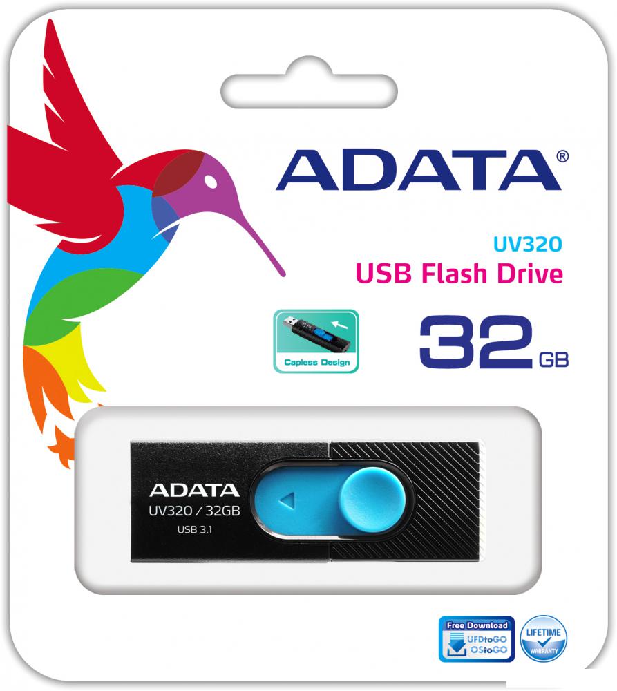 USB Flash ADATA UV320 32GB (черный/голубой)