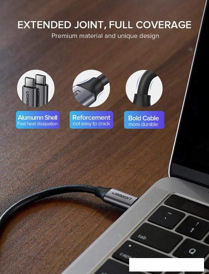Кабель Ugreen US161 50751 USB Type-C - USB Type-C (1.5 м, черный/серый)