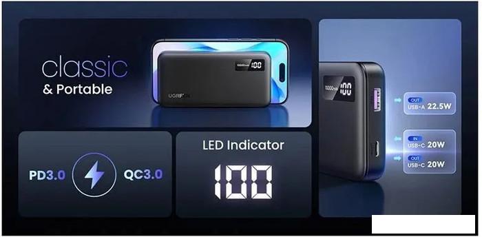 Внешний аккумулятор Ugreen PB311 10000mAh (черный)
