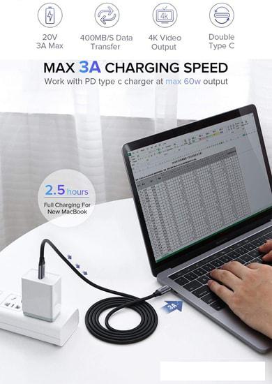 Кабель Ugreen US161 50751 USB Type-C - USB Type-C (1.5 м, черный/серый)