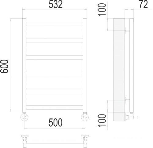Полотенцесушитель TERMINUS Аврора П6 500x600 нп (хром)