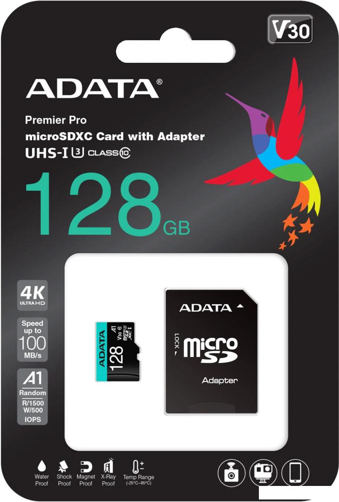 Карта памяти ADATA Premier Pro AUSDX128GUI3V30SA2-RA1 microSDXC 128GB (с адаптером)