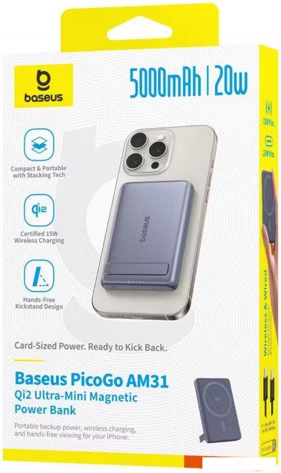 Внешний аккумулятор Baseus PicoGo AM31 Mini Magnetic Power Bank with Stand 20W 5000mAh (серый)