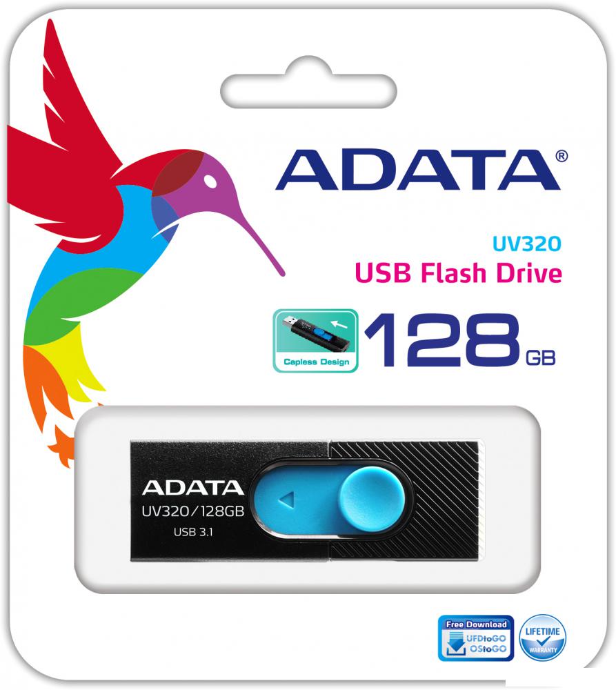 USB Flash ADATA UV320 128GB (черный/голубой)