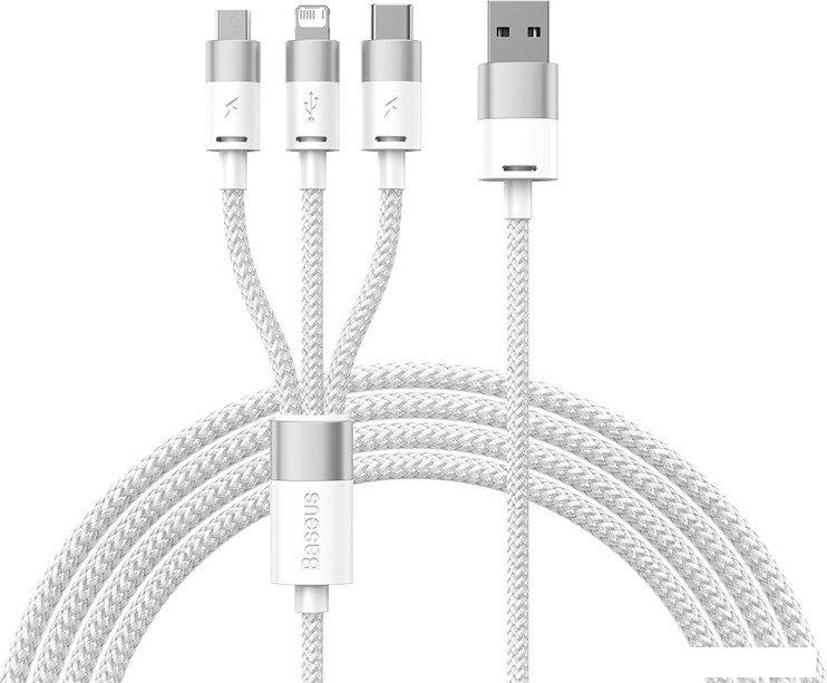 Кабель Baseus One-For-Three Fast Charging Data Cable 3.5A USB Type-A - USB Type-C/microUSB/Lightning (1.2 м, белый)