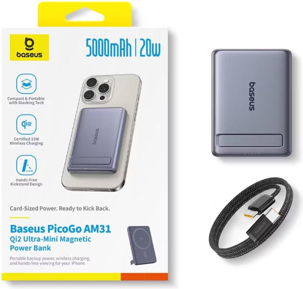 Внешний аккумулятор Baseus PicoGo AM31 Mini Magnetic Power Bank with Stand 20W 5000mAh (серый)