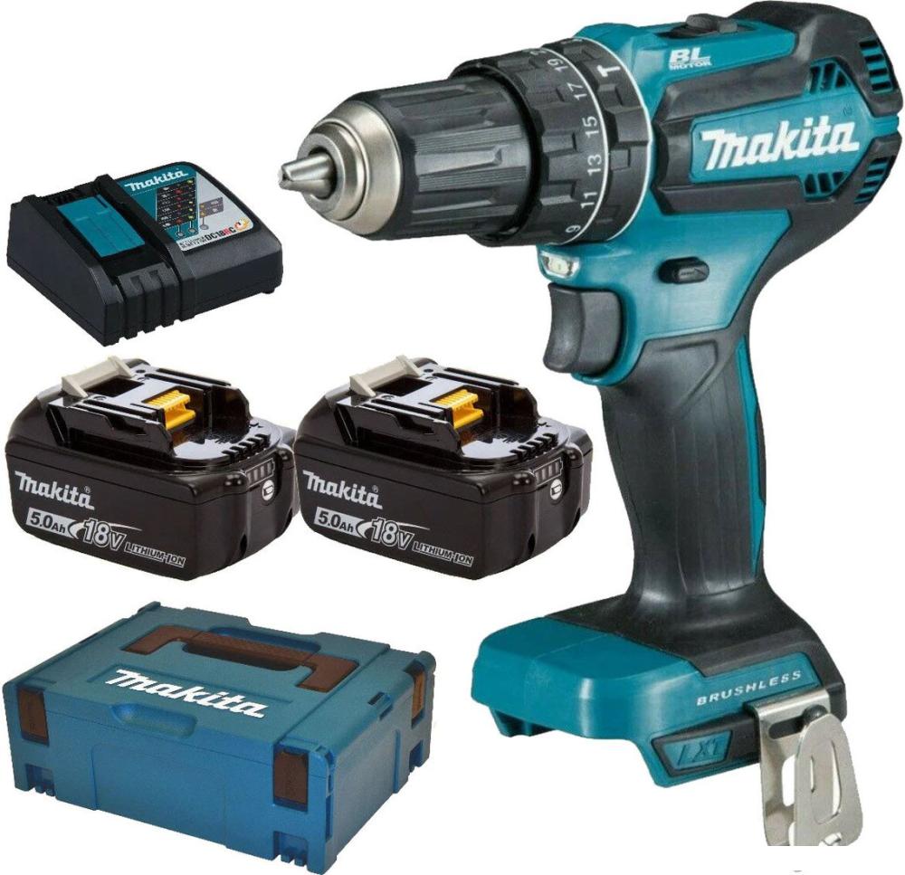 Ударная дрель-шуруповерт Makita DHP485RTJ (с 2-мя АКБ 5 Ач, кейс)